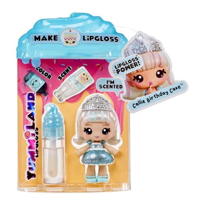 Yummiland - 1 poupée 10 cm et un gloss pailleté a créer - Callie - Goût gâteau d'anniversaire - Des 4ans Yummiland - 1 poupée 10 cm et un gloss pailleté a créer - Callie - Goût gâteau d'anniversaire - Des 4ans