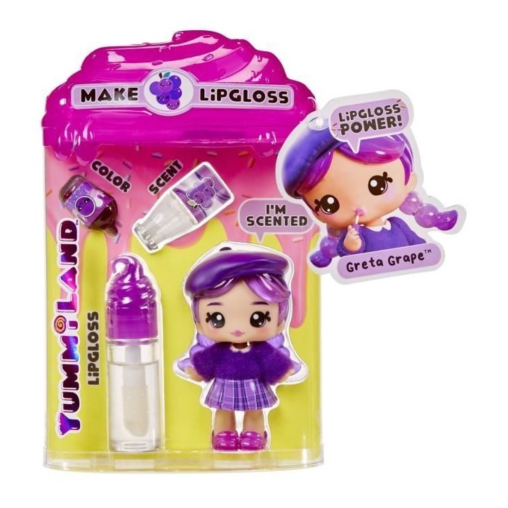 Yummiland - 1 poupée 10 cm et un gloss pailleté a créer - Greta - Goût Raisin - Des 4ans Yummiland - 1 poupée 10 cm et un gloss pailleté a créer - Greta - Goût Raisin - Des 4ans