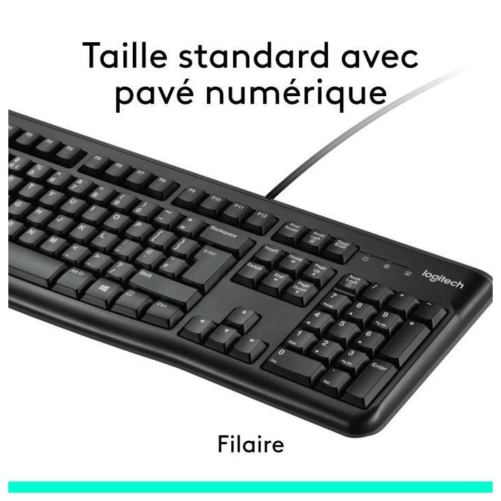 Ensemble Clavier Souris - Filaire - Logitech - MK120 - AZERTY - Noir