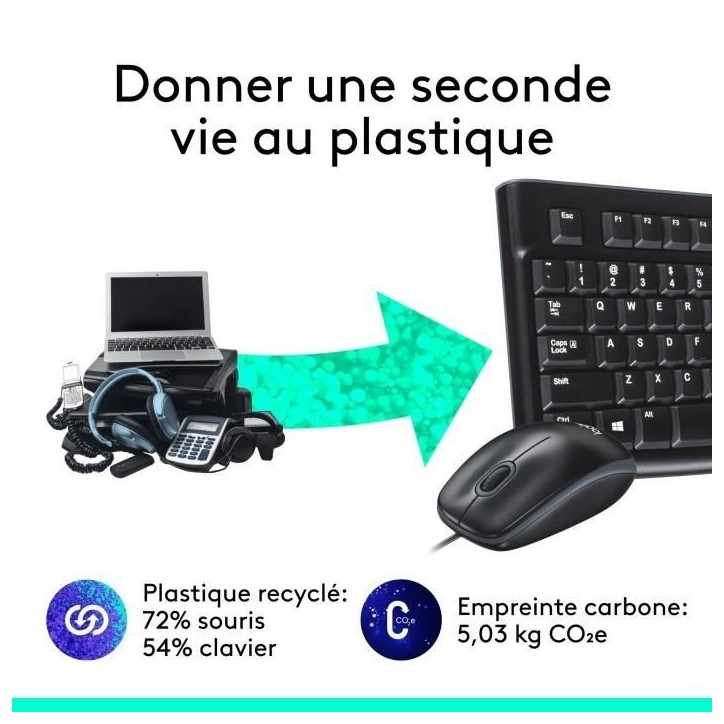 Ensemble Clavier Souris - Filaire - Logitech - MK120 - AZERTY - Noir