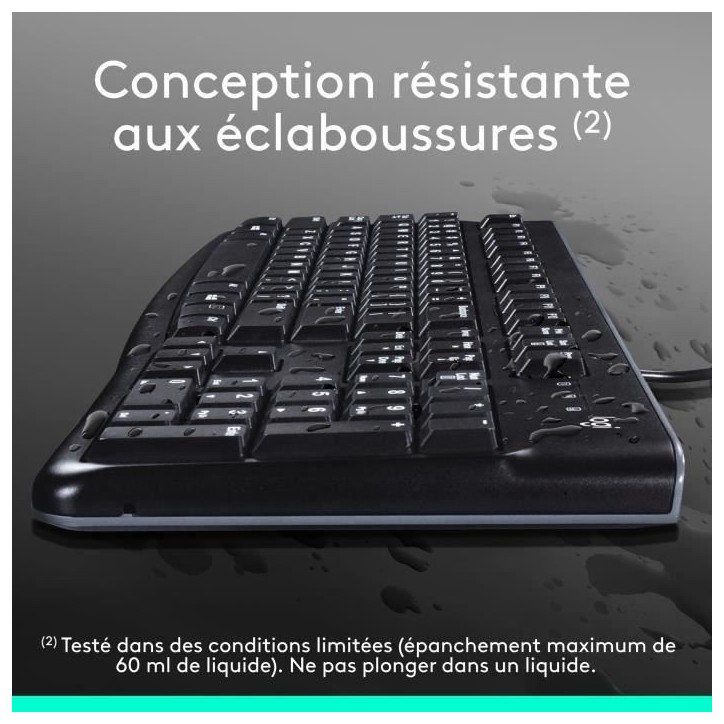 Ensemble Clavier Souris - Filaire - Logitech - MK120 - AZERTY - Noir