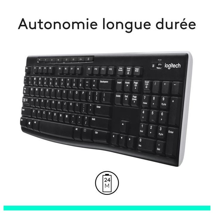 Clavier - Sans fil - Logitech - K270 - AZERTY - Noir Clavier - Sans fil - Logitech - K270 - AZERTY - Noir