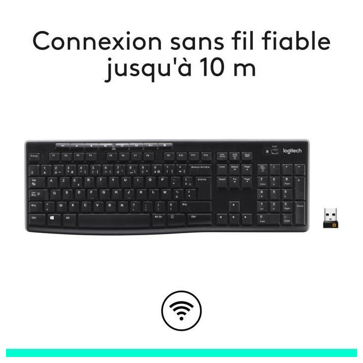 Clavier - Sans fil - Logitech - K270 - AZERTY - Noir Clavier - Sans fil - Logitech - K270 - AZERTY - Noir