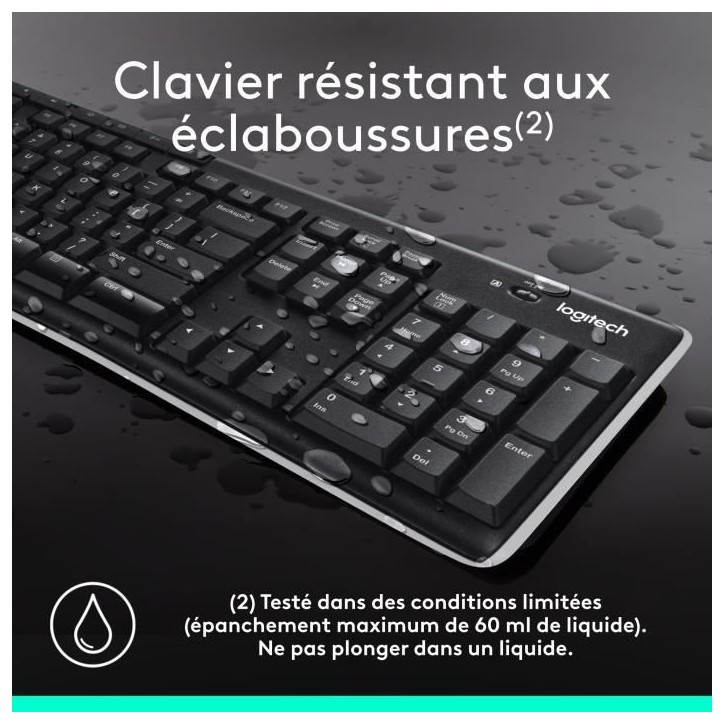 Clavier - Sans fil - Logitech - K270 - AZERTY - Noir Clavier - Sans fil - Logitech - K270 - AZERTY - Noir