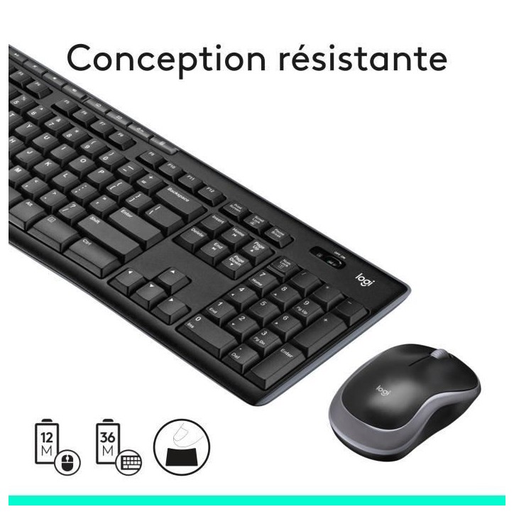 Ensemble Clavier Souris - Sans fil - Logitech - MK270 - AZERTY - Noir Ensemble Clavier Souris - Sans fil - Logitech - MK270 - AZERTY - Noir