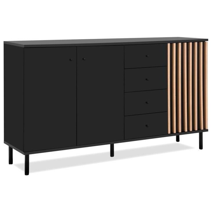Buffet - MONZA - Décor noir / chene artisan - 3 portes - 4 tiroirs - 160 x 90 x 40 cm Buffet - MONZA - Décor noir / chene artisan - 3 portes - 4 tiroirs - 160 x 90 x 40 cm