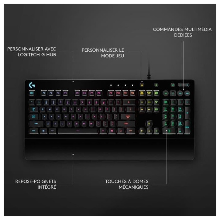 Clavier gamer - Filaire - Logitech G - G213 Prodigy - AZERTY - USB - Noir Clavier gamer - Filaire - Logitech G - G213 Prodigy - AZERTY - USB - Noir