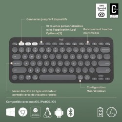 Clavier - Sans fil - Logitech - Pebble Keys 2 K380s - Bouton Easy-swit