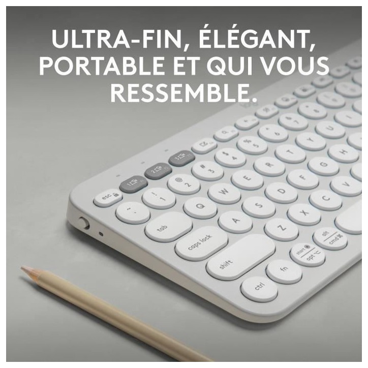Clavier - Sans fil - Logitech - Pebble Keys 2 K380s - Bouton Easy-switch - Blanc Clavier - Sans fil - Logitech - Pebble Keys 2 K380s - Bouton Easy-switch - Blanc