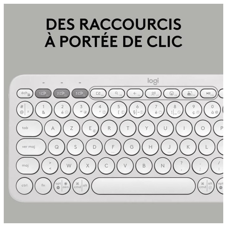 Clavier - Sans fil - Logitech - Pebble Keys 2 K380s - Bouton Easy-switch - Blanc Clavier - Sans fil - Logitech - Pebble Keys 2 K380s - Bouton Easy-switch - Blanc