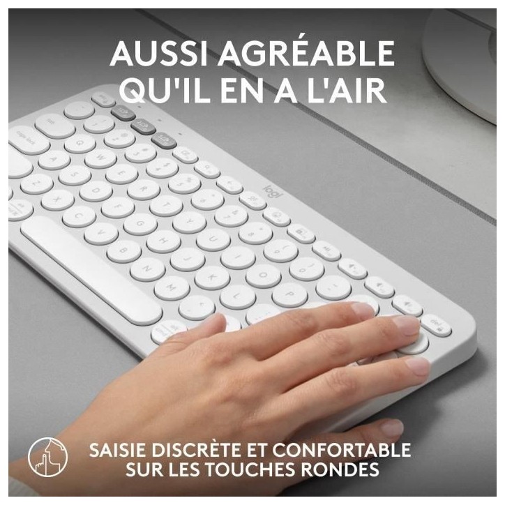 Clavier - Sans fil - Logitech - Pebble Keys 2 K380s - Bouton Easy-switch - Blanc Clavier - Sans fil - Logitech - Pebble Keys 2 K380s - Bouton Easy-switch - Blanc