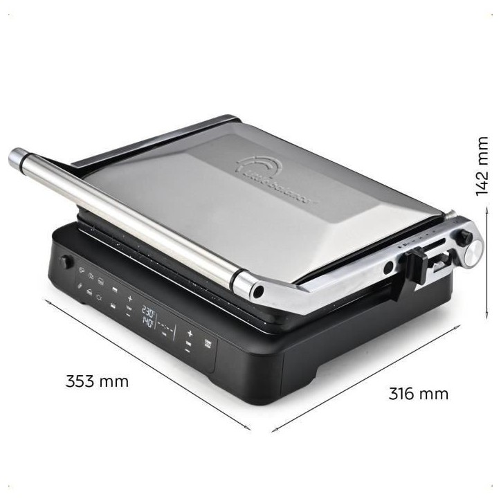 Grill LITTLE BALANCE - Surface Cuisson 29x23cm - Ouverture 180°C - Jusqu'a 230°C - Thermostat électronique réglable - 2000W Grill LITTLE BALANCE - Surface Cuisson 29x23cm - Ouverture 180°C - Jusqu'a 230°C - Thermostat électronique réglable - 2000W