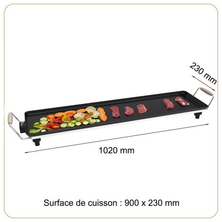 Plancha électrique LITTLE BALANCE - Wood 90 - Surface cuisson 90x23cm - Revetement anti-adhésif sans PFAS - 2000W