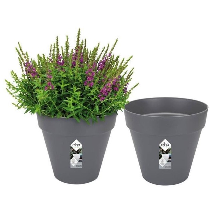 ELHO Lot de 2 pots de fleur rond Loft Urban - 19 L - Ø 28.5 x H 26 cm - Noir ELHO Lot de 2 pots de fleur rond Loft Urban - 19 L - Ø 28.5 x H 26 cm - Noir