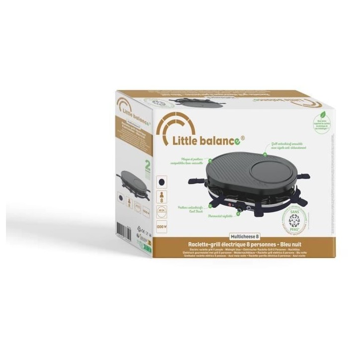 Appareil a raclette LITTLE BALANCE - Multi Cheese - Jusqu'a 8 personnes - Plaque Grill / Crepe amovible - Bleu nuit - 1200W Appareil a raclette LITTLE BALANCE - Multi Cheese - Jusqu'a 8 personnes - Plaque Grill / Crepe amovible - Bleu nuit - 1200W
