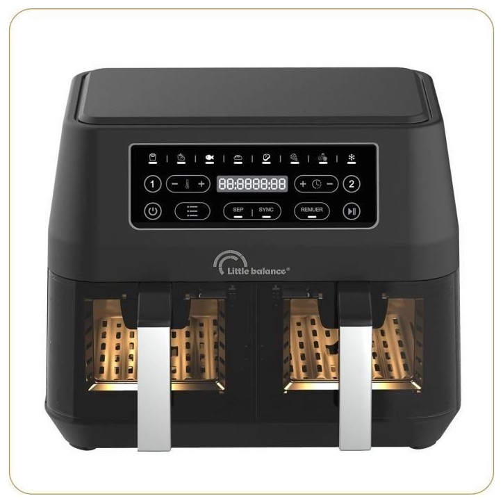 Friteuse sans huile LITTLE BALANCE - Crousty Light Duo - Double cuve 9L - Jusqu'a 1,8kg de frites - 9 programmes de cuisson - 24 Friteuse sans huile LITTLE BALANCE - Crousty Light Duo - Double cuve 9L - Jusqu'a 1,8kg de frites - 9 programmes de cuisson - 24