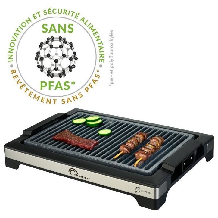 Barbecue électrique LITTLE BALANCE - Easy Nopifas - Surface de cuisson 38 x 25 cm - Revetement microcéramique sans PFAS - 2000 Barbecue électrique LITTLE BALANCE - Easy Nopifas - Surface de cuisson 38 x 25 cm - Revetement microcéramique sans PFAS - 2000