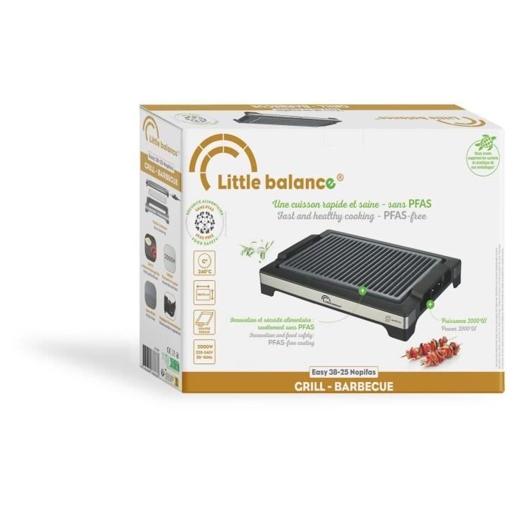 Barbecue électrique LITTLE BALANCE - Easy Nopifas - Surface de cuisson 38 x 25 cm - Revetement microcéramique sans PFAS - 2000 Barbecue électrique LITTLE BALANCE - Easy Nopifas - Surface de cuisson 38 x 25 cm - Revetement microcéramique sans PFAS - 2000