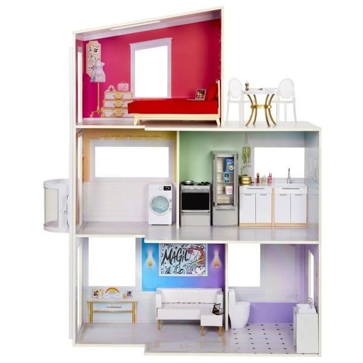 Rainbow High Townhouse - Maison en bois 3 étages et 6 pieces - Ascenseur fontionnel et meubles mobiles Rainbow High Townhouse - Maison en bois 3 étages et 6 pieces - Ascenseur fontionnel et meubles mobiles