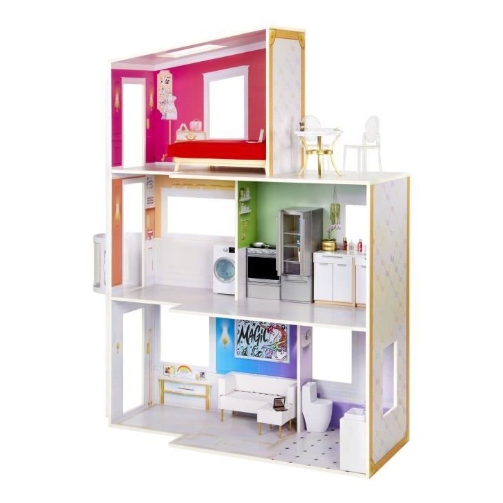 Rainbow High Townhouse - Maison en bois 3 étages et 6 pieces - Ascenseur fontionnel et meubles mobiles Rainbow High Townhouse - Maison en bois 3 étages et 6 pieces - Ascenseur fontionnel et meubles mobiles