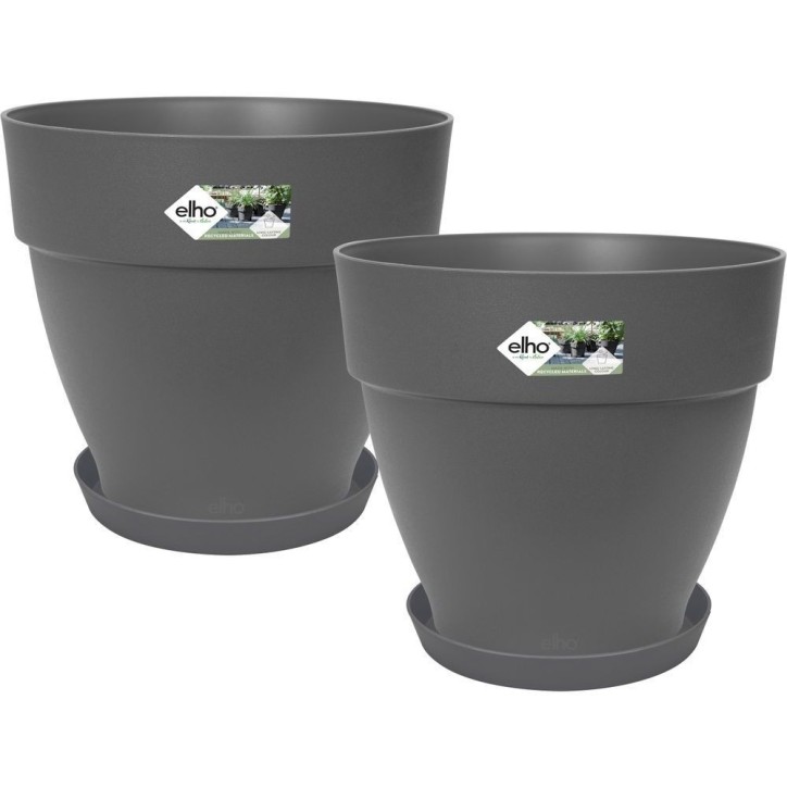 ELHO Lot de 2 pots de fleur rond avec soucoupes Vibia Campana + Loft - Ø29,8 x H25,8cm + soucoupe Ø21 x H2,8cm - 22 L - Noir ELHO Lot de 2 pots de fleur rond avec soucoupes Vibia Campana + Loft - Ø29,8 x H25,8cm + soucoupe Ø21 x H2,8cm - 22 L - Noir
