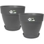 ELHO Lot de 2 pots de fleur rond avec soucoupes Vibia Campana + Loft - Ø29,8 x H25,8cm + soucoupe Ø21 x H2,8cm - 22 L - Noir