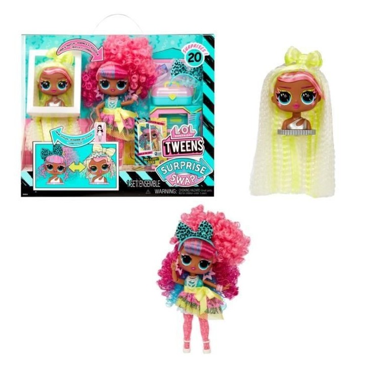 L.O.L. Surprise Tweens Surprise Swap Fashion Doll - Curls-2- Crimps Cora - 1 poupée Tweens 17cm, 1 mini tete a coiffer et des L.O.L. Surprise Tweens Surprise Swap Fashion Doll - Curls-2- Crimps Cora - 1 poupée Tweens 17cm, 1 mini tete a coiffer et des