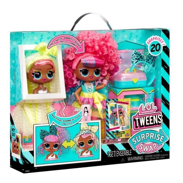 L.O.L. Surprise Tweens Surprise Swap Fashion Doll - Curls-2- Crimps Cora - 1 poupée Tweens 17cm, 1 mini tete a coiffer et des L.O.L. Surprise Tweens Surprise Swap Fashion Doll - Curls-2- Crimps Cora - 1 poupée Tweens 17cm, 1 mini tete a coiffer et des