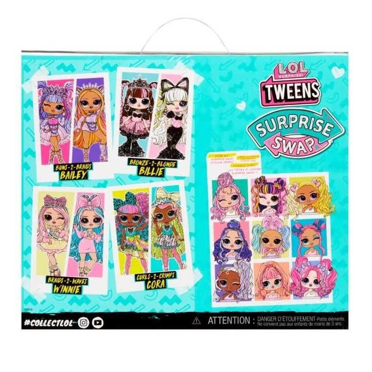 L.O.L. Surprise Tweens Surprise Swap Fashion Doll - Curls-2- Crimps Cora - 1 poupée Tweens 17cm, 1 mini tete a coiffer et des L.O.L. Surprise Tweens Surprise Swap Fashion Doll - Curls-2- Crimps Cora - 1 poupée Tweens 17cm, 1 mini tete a coiffer et des