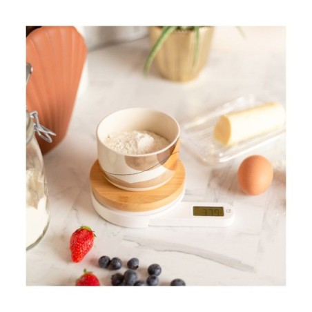 Balance de cuisine dynamo - LIVOO - DOM466 - Plateau bambou - Sans pile ni chargement - Max. 5 kg - 4 unités de mesure - Ecran