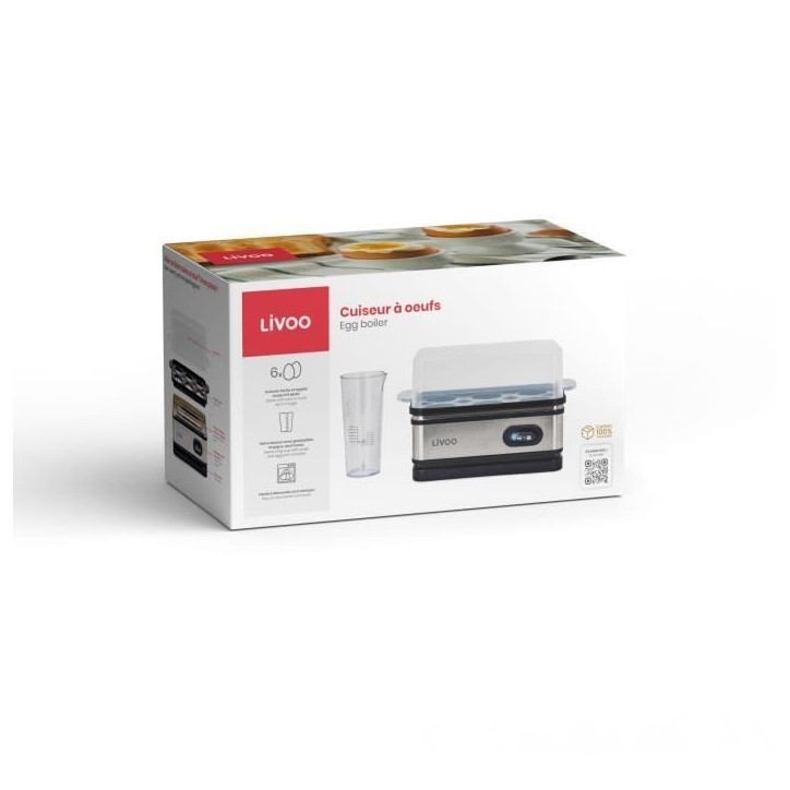 Cuiseur a oeufs - LIVOO - DOC290 - 400W - 6 oeufs - Acier inoxydable - Maintien au chaud - Support a oeufs, couvercle et verre d Cuiseur a oeufs - LIVOO - DOC290 - 400W - 6 oeufs - Acier inoxydable - Maintien au chaud - Support a oeufs, couvercle et verre d