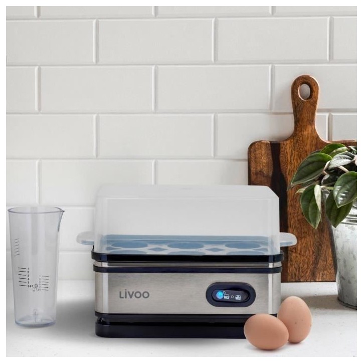 Cuiseur a oeufs - LIVOO - DOC290 - 400W - 6 oeufs - Acier inoxydable - Maintien au chaud - Support a oeufs, couvercle et verre d Cuiseur a oeufs - LIVOO - DOC290 - 400W - 6 oeufs - Acier inoxydable - Maintien au chaud - Support a oeufs, couvercle et verre d