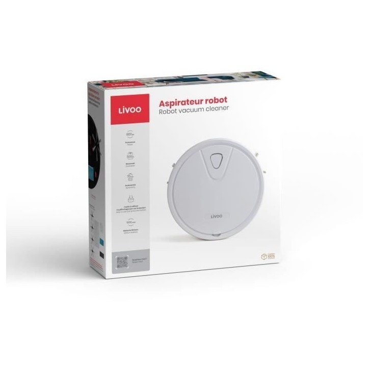 Aspirateur Robot - LIVOO DOH135 - 800 Pa - 70 min - 67 dB - 500 mL - Blanc Aspirateur Robot - LIVOO DOH135 - 800 Pa - 70 min - 67 dB - 500 mL - Blanc