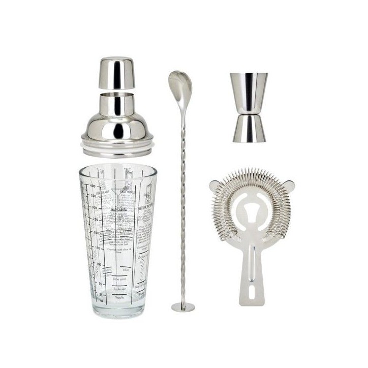 Set a cocktails - LIVOO - GS156 - 400 ml - Acier inoxydable - 1 shaker, 1 doseur, 1 cuillere, 1 passoire - Double graduation Set a cocktails - LIVOO - GS156 - 400 ml - Acier inoxydable - 1 shaker, 1 doseur, 1 cuillere, 1 passoire - Double graduation