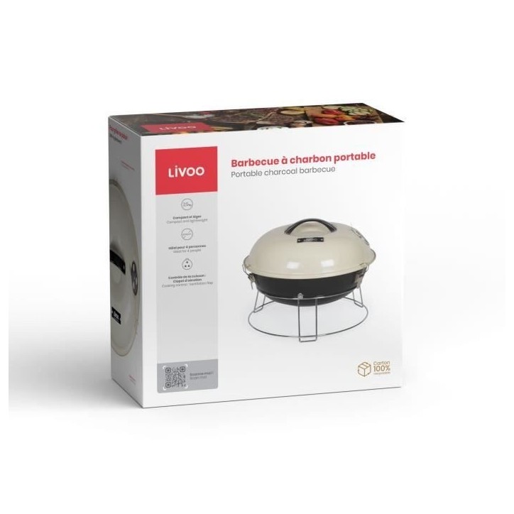 Barbecue a charbon portable - LIVOO - DOC301 - ø34 cm - Grille chromé - Hauteur 18 cm - Poignées - Loquets de sécurité Barbecue a charbon portable - LIVOO - DOC301 - ø34 cm - Grille chromé - Hauteur 18 cm - Poignées - Loquets de sécurité