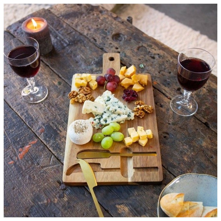 Plateau a fromage - LIVOO - MEC138 - Bois d'acacia FSC - 38 x 20 cm - 2 couteaux aimentés