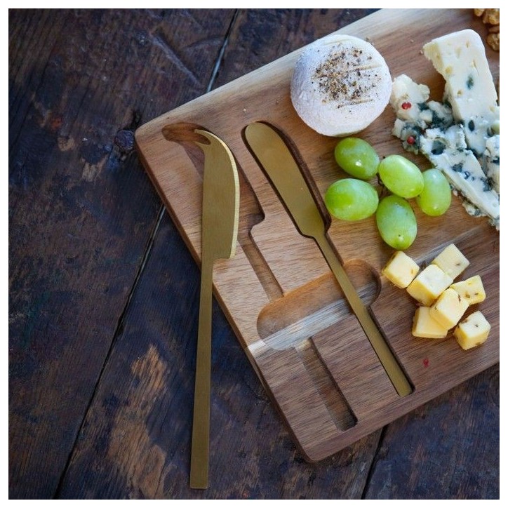 Plateau a fromage - LIVOO - MEC138 - Bois d'acacia FSC - 38 x 20 cm - 2 couteaux aimentés