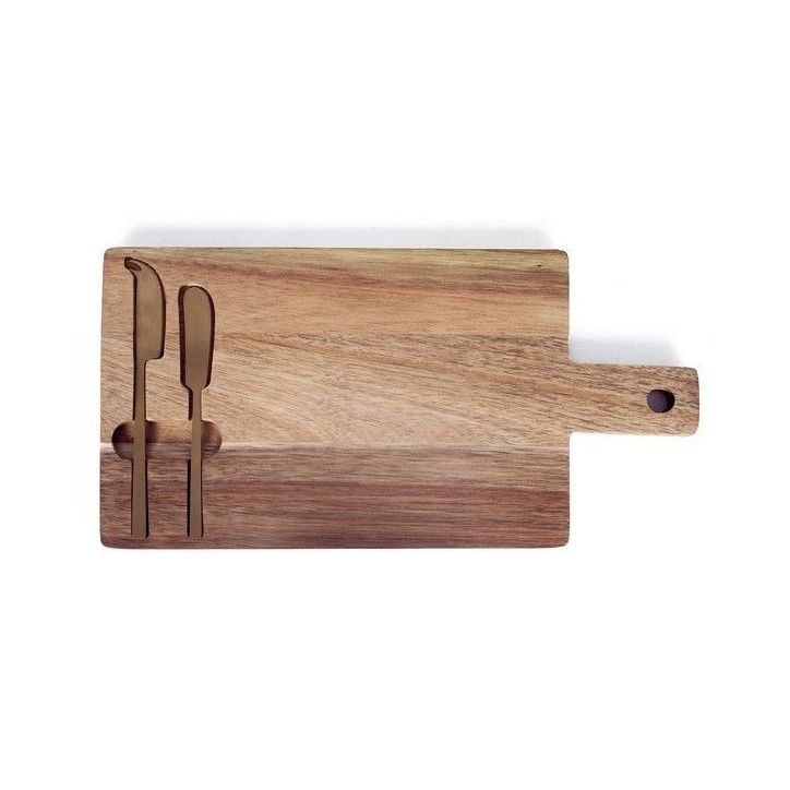 Plateau a fromage - LIVOO - MEC138 - Bois d'acacia FSC - 38 x 20 cm - 2 couteaux aimentés