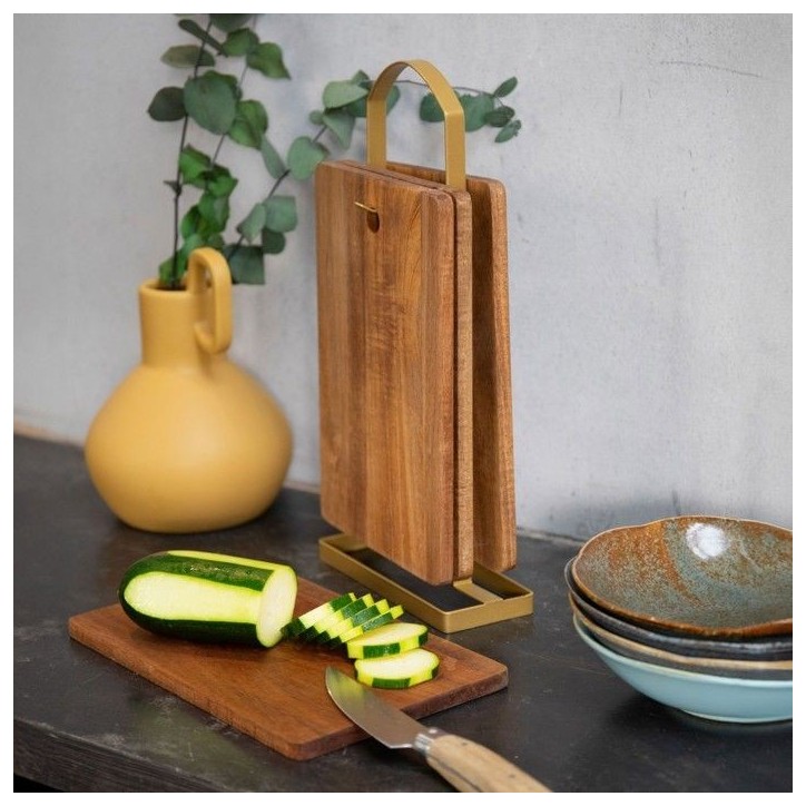 Set de 4 planches a découper - LIVOO - MES152 - Bois acacia FSC - 22 x 14 cm - Support métallique