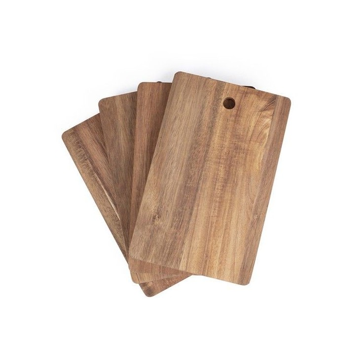 Set de 4 planches a découper - LIVOO - MES152 - Bois acacia FSC - 22 x 14 cm - Support métallique