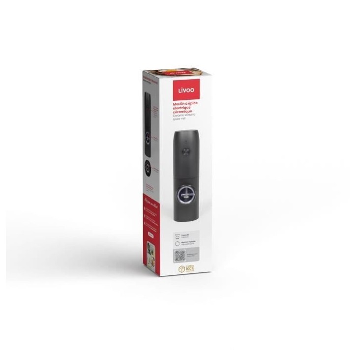 Moulin a épice électrique - LIVOO - GS160 - 25W - 70 ml - Meule céramique, moulure réglable - Lumiere LED - Rechargeable Moulin a épice électrique - LIVOO - GS160 - 25W - 70 ml - Meule céramique, moulure réglable - Lumiere LED - Rechargeable