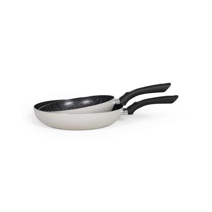 Set de 2 poeles aspect pierre - LIVOO - MEN124GR - Revetement antiadhésif - Ø 24 et 28 cm - Manche silicone - Tous feux