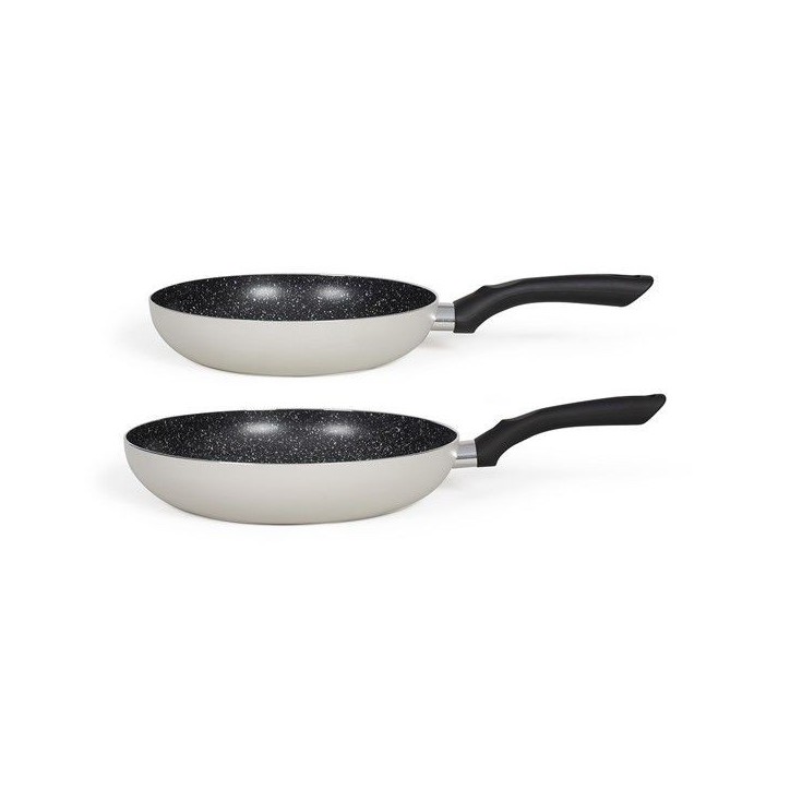 Set de 2 poeles aspect pierre - LIVOO - MEN124GR - Revetement antiadhésif - Ø 24 et 28 cm - Manche silicone - Tous feux