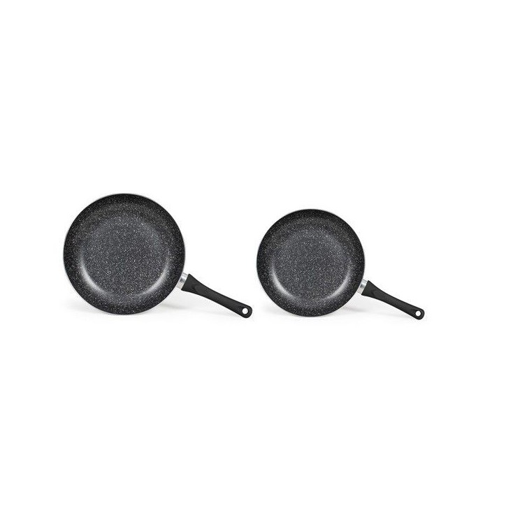 Set de 2 poeles aspect pierre - LIVOO - MEN124GR - Revetement antiadhésif - Ø 24 et 28 cm - Manche silicone - Tous feux