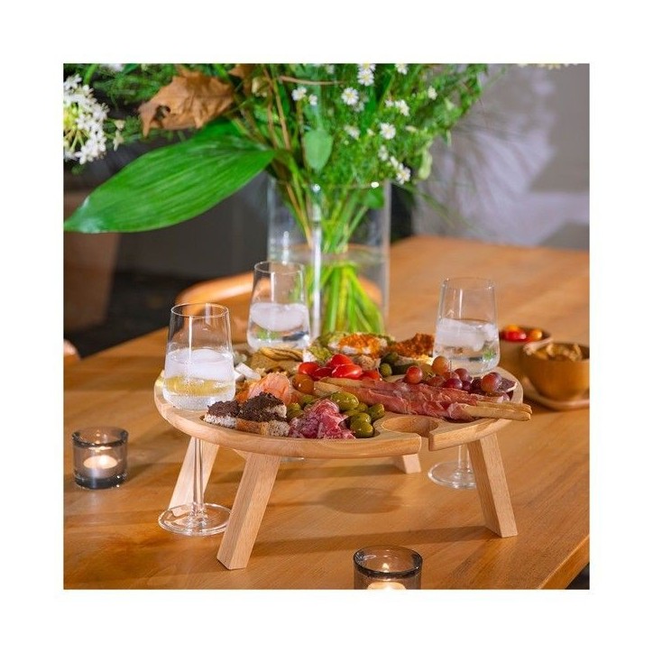 Plateau apéritif - LIVOO - MES150 - Bois d'hévéa - Plateau séparateur - 4 encoches pour verres - Pieds pliables Plateau apéritif - LIVOO - MES150 - Bois d'hévéa - Plateau séparateur - 4 encoches pour verres - Pieds pliables