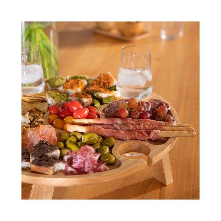 Plateau apéritif - LIVOO - MES150 - Bois d'hévéa - Plateau séparateur - 4 encoches pour verres - Pieds pliables Plateau apéritif - LIVOO - MES150 - Bois d'hévéa - Plateau séparateur - 4 encoches pour verres - Pieds pliables