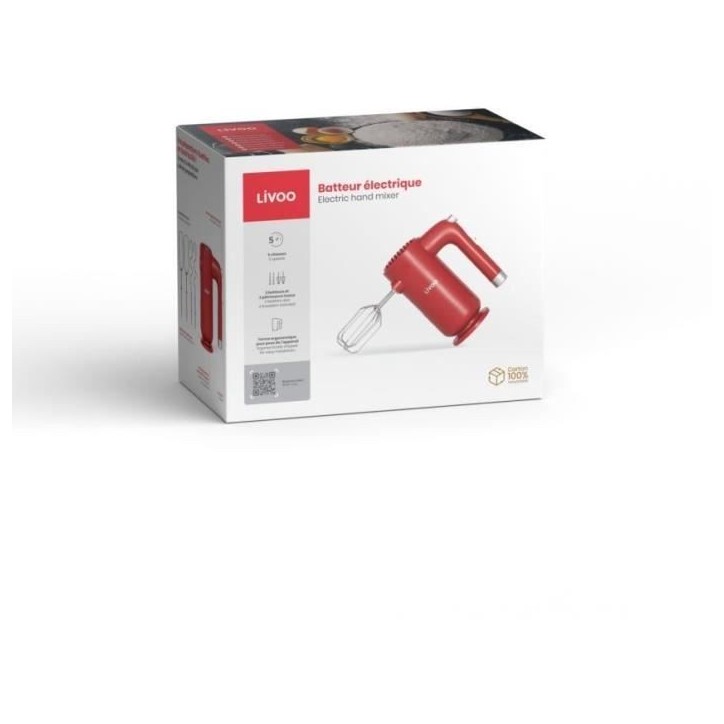 Batteur électrique - LIVOO - DOP243R - 250 w - 5 vitesses - Rouge