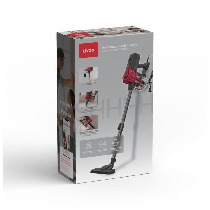 Aspirateur Balai Filaire - LIVOO DOH142 - 600 W - 12 kPa - 82 dB - Cyclonique - 0,55 L - Rouge Aspirateur Balai Filaire - LIVOO DOH142 - 600 W - 12 kPa - 82 dB - Cyclonique - 0,55 L - Rouge
