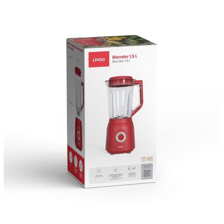 Blender - LIVOO - DOP242R - Rouge chili et tranparent Blender - LIVOO - DOP242R - Rouge chili et tranparent