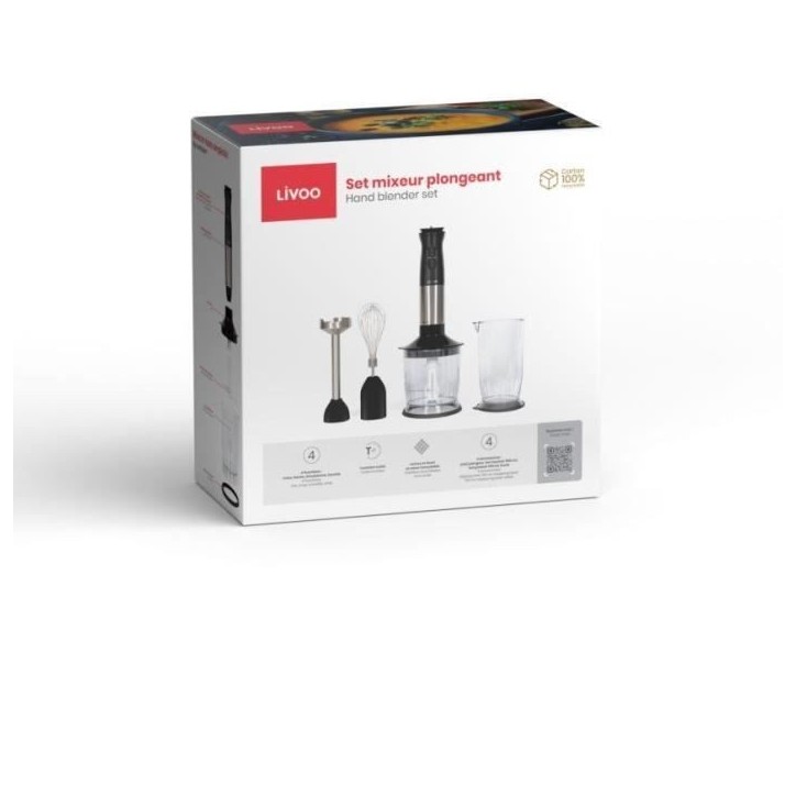 Set mixeur plongeant - LIVOO - DOP246 - 800 W - 12 vitesses - Noir Set mixeur plongeant - LIVOO - DOP246 - 800 W - 12 vitesses - Noir